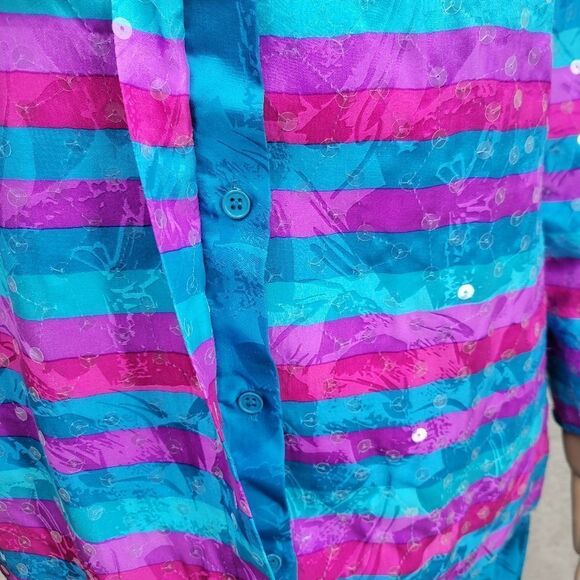 Anne Crimmins Vintage Matching Silk Skirt Set Blue Purple Fuschia Sequin Blazer - Picture 7 of 14